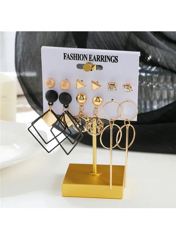 Combo of 12 Pair Pearl Crystal Heart Studs and Hoop Earrings