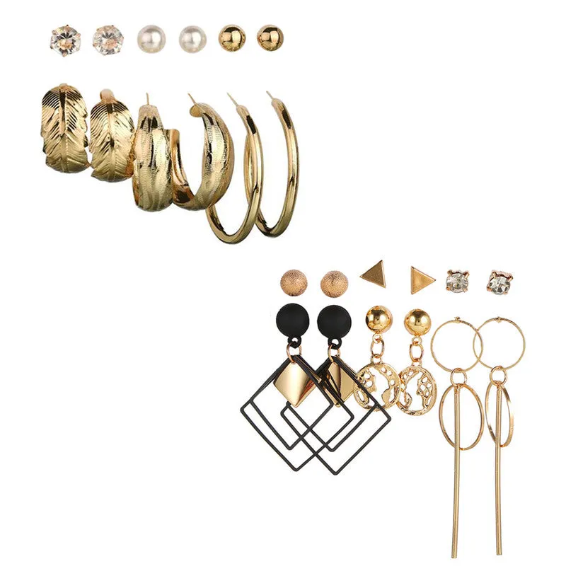Combo of 12 Pair Studs and Hoop Earrings
