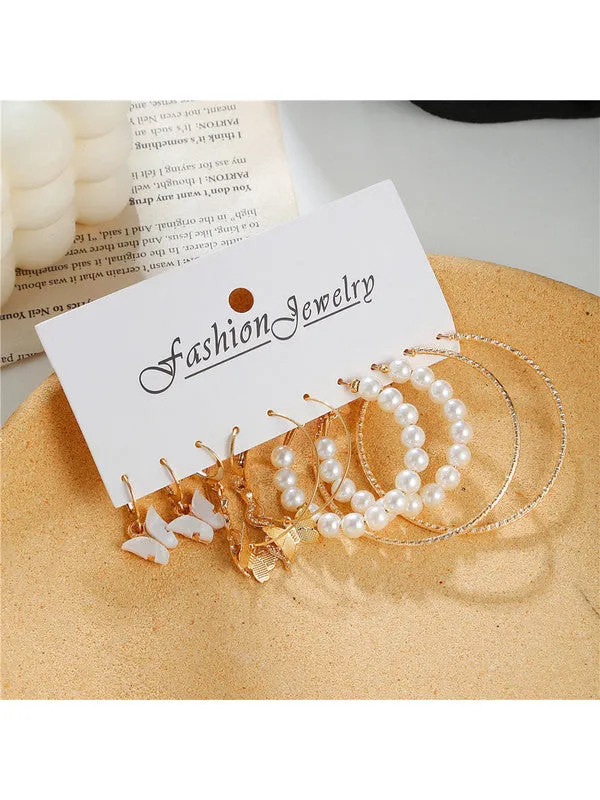 Combo of 17 Pair Pearl Stone Studs and Hoop Earrings