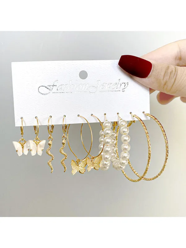 Combo of 17 Pair Pearl Stone Studs and Hoop Earrings