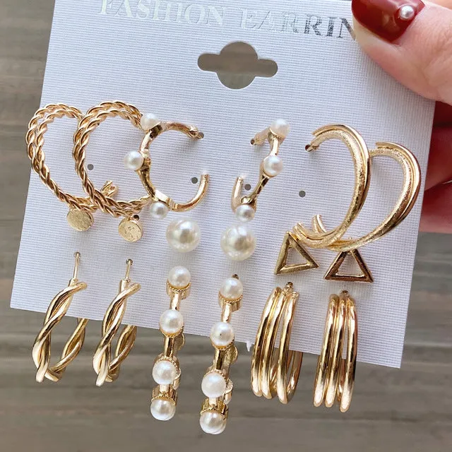 Combo Of 18 Pair Pearl Hoop and Stone Stud Earrings