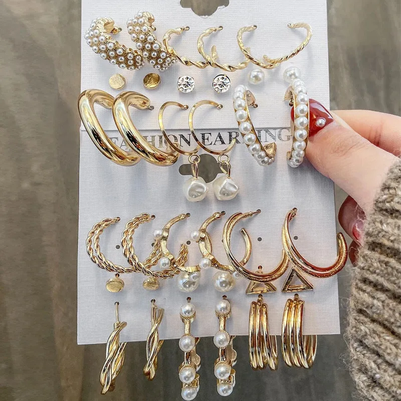 Combo Of 18 Pair Pearl Hoop and Stone Stud Earrings