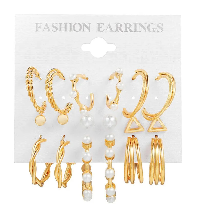 Combo Of 18 Pair Pearl Hoop and Stone Stud Earrings