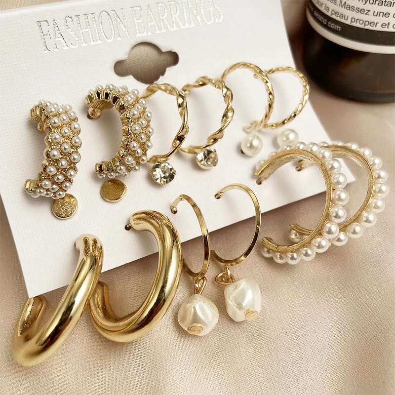 Combo Of 18 Pair Pearl Hoop and Stone Stud Earrings