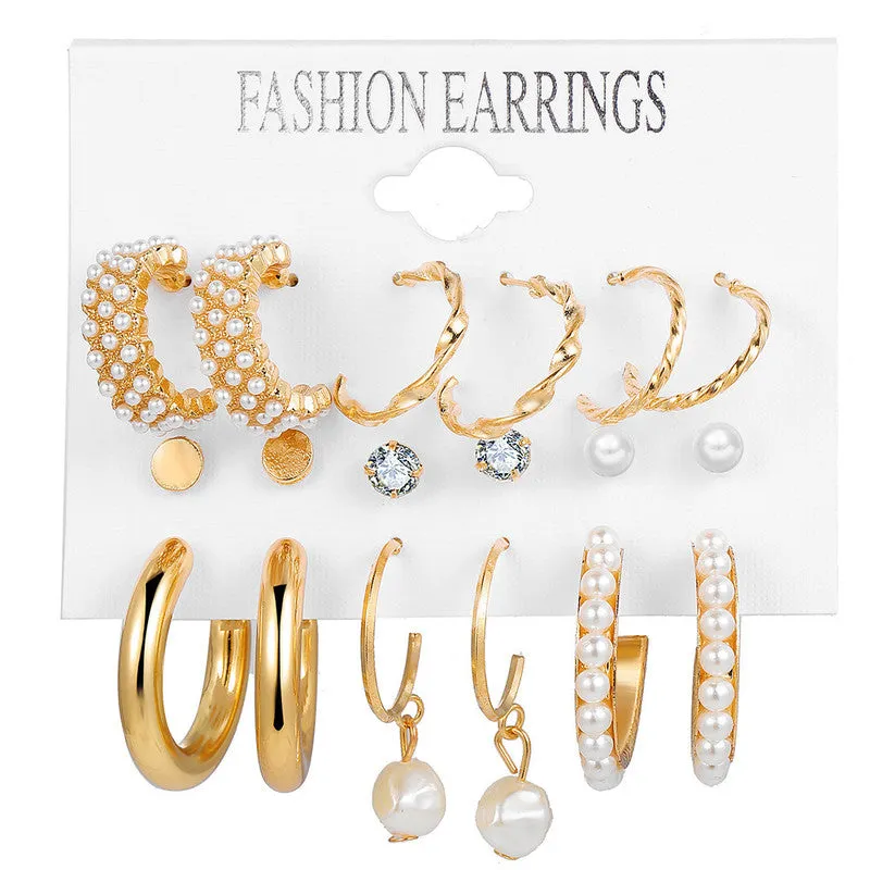 Combo Of 18 Pair Pearl Hoop and Stone Stud Earrings