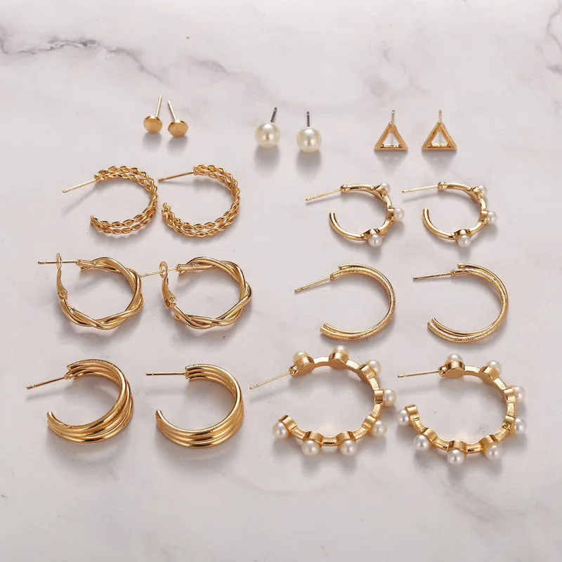 Combo Of 18 Pair Pearl Hoop and Stone Stud Earrings