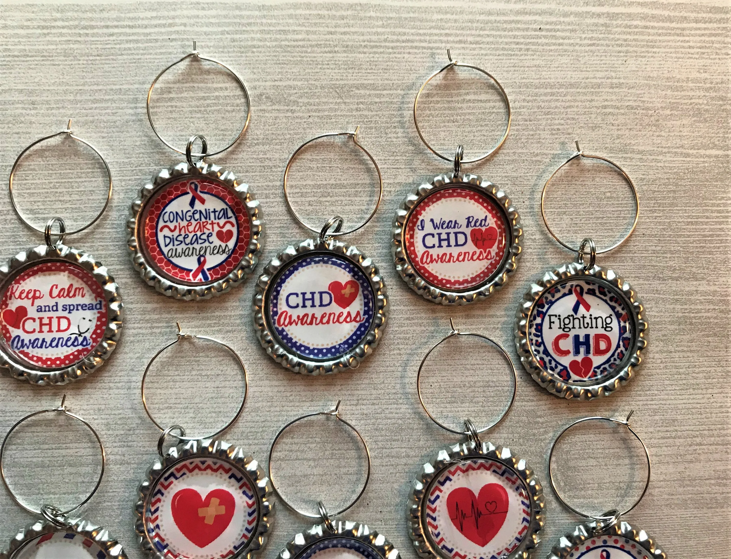 Congenital Heart Disease Wine Charms, Set of 10