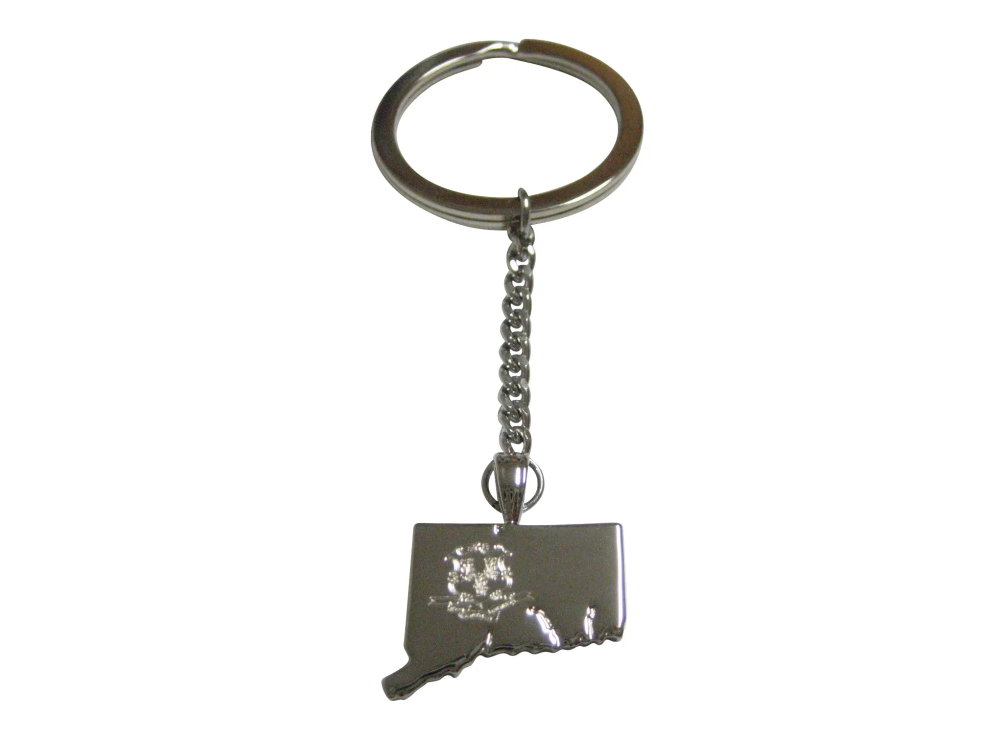 Connecticut State Map Shape and Flag Design Pendant Keychain