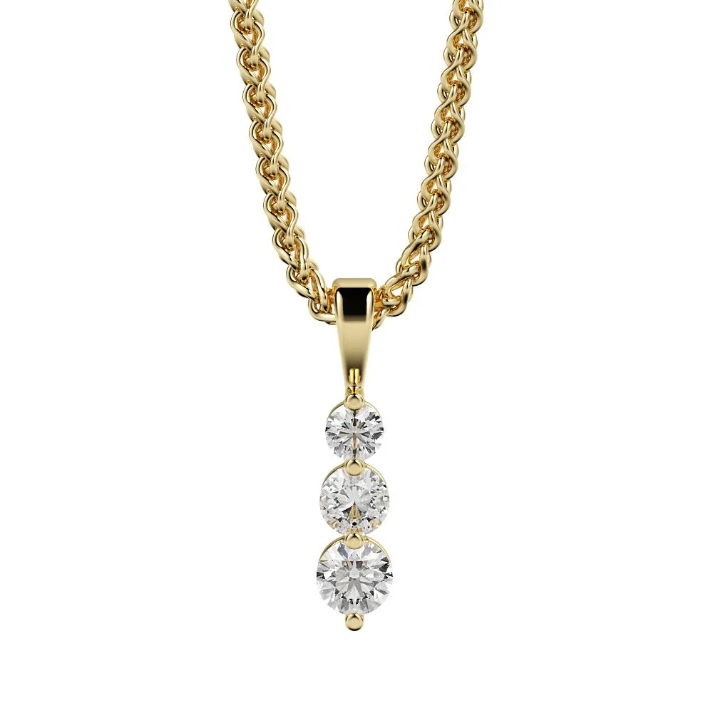 Crepuscular Natural Diamond 3-stone Pendant with a Yellow Necklace