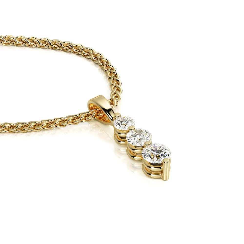 Crepuscular Natural Diamond 3-stone Pendant with a Yellow Necklace