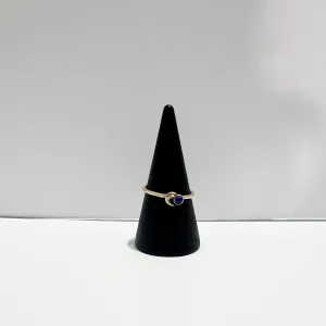Crescent Moon and Lapis Stacking Ring in 14k Yellow Gold / Sz 6