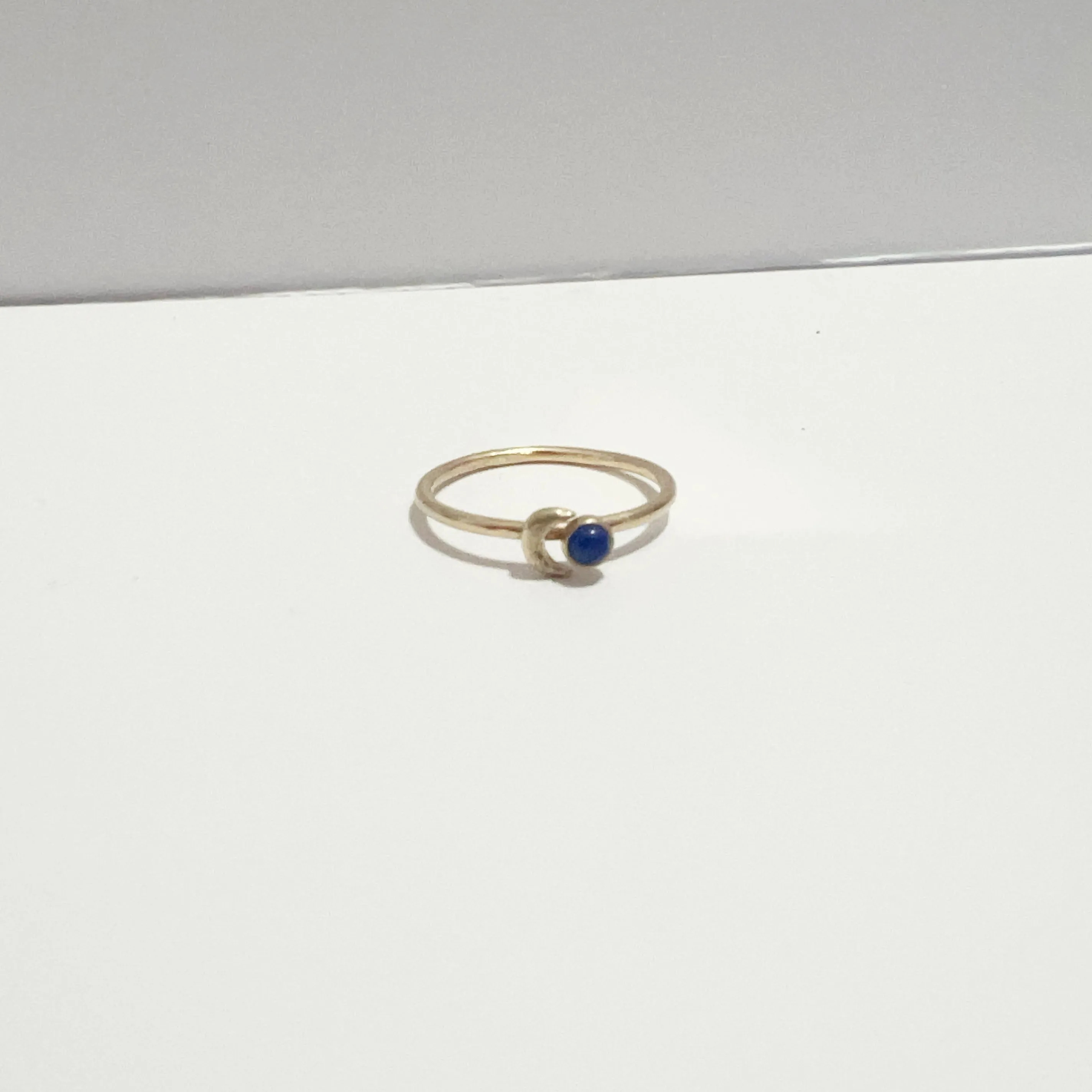 Crescent Moon and Lapis Stacking Ring in 14k Yellow Gold / Sz 6