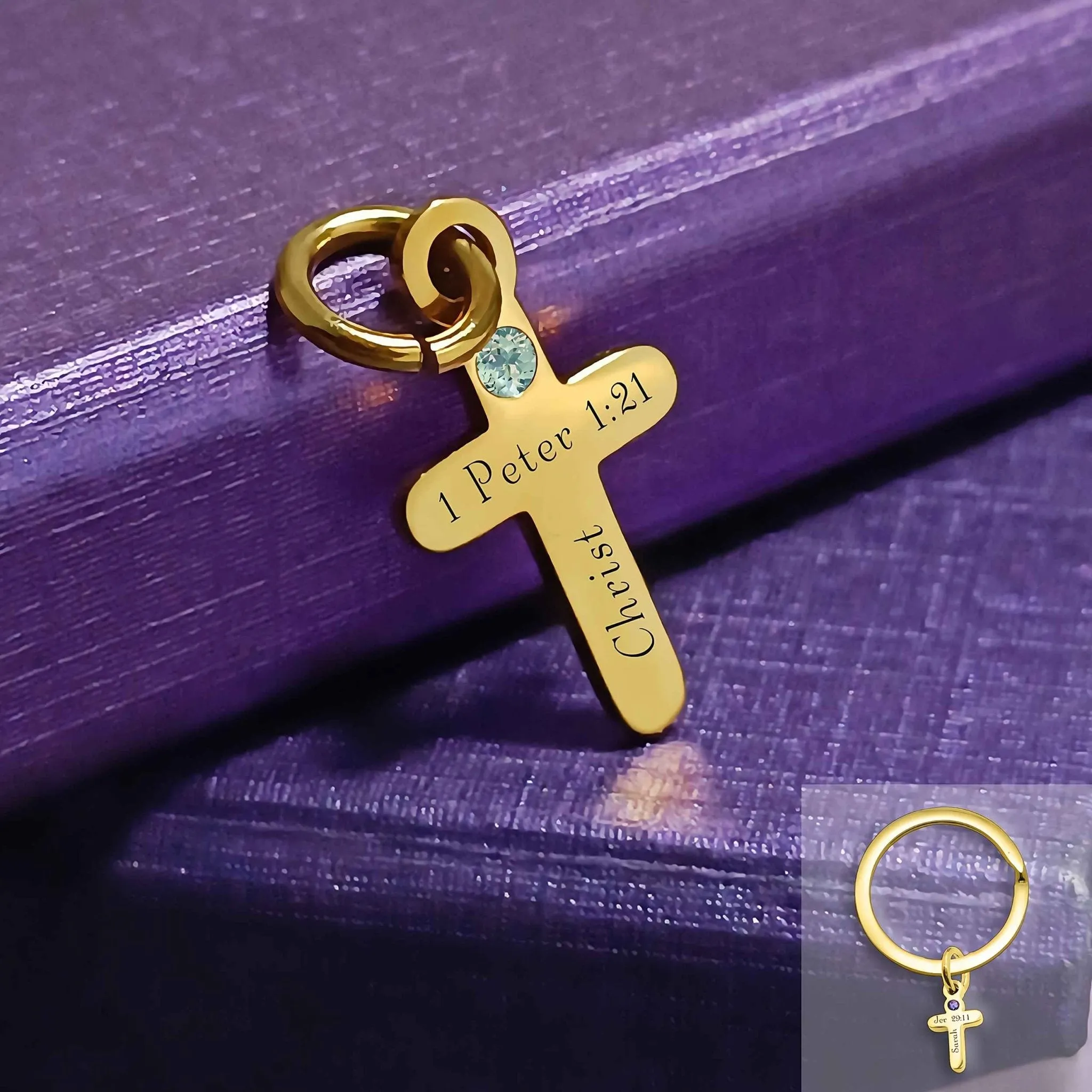 Cross Charm Birthstone for Keyring