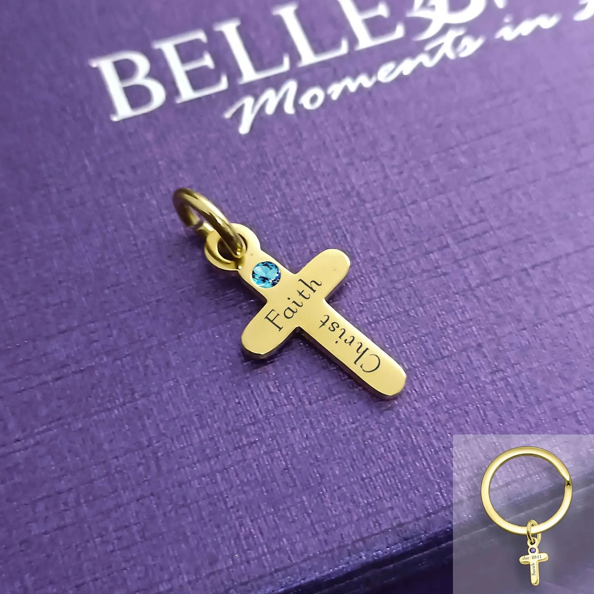 Cross Charm Birthstone for Keyring