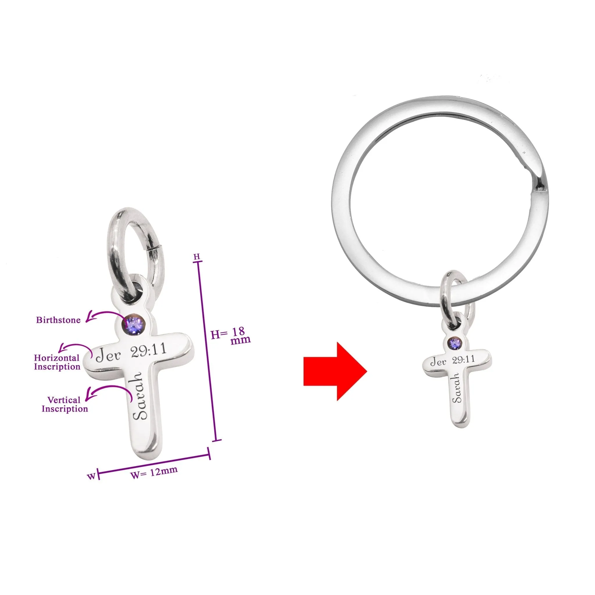 Cross Charm Birthstone for Keyring