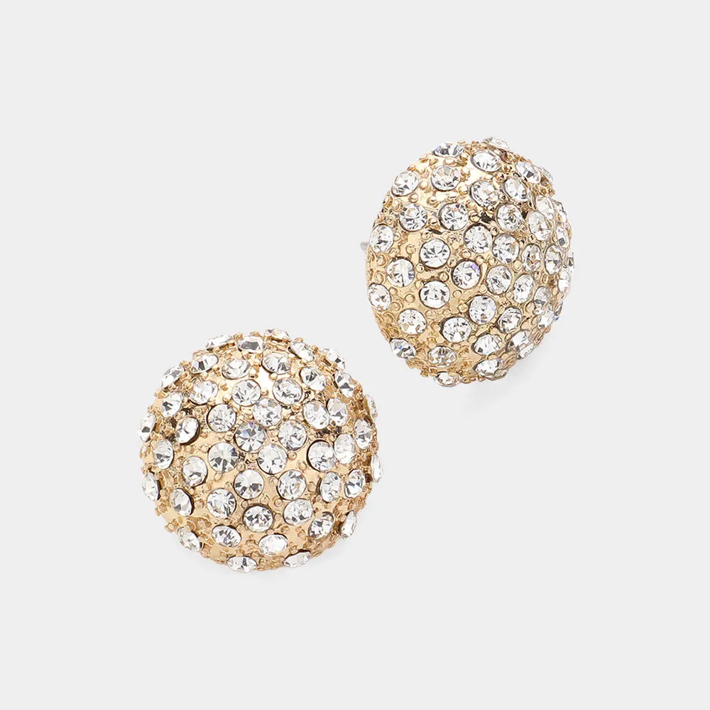 Crystal Dome Stud Earrings on Gold| 158456