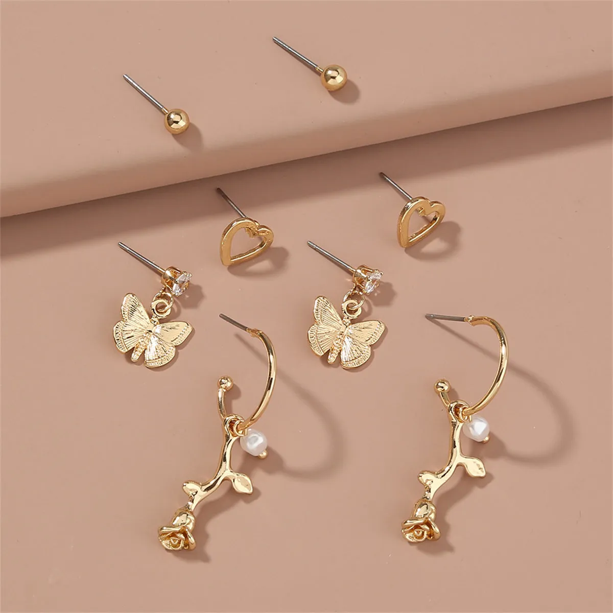 Cubic Zirconia & 18K Gold-Plated Butterfly Drop Earrings Set