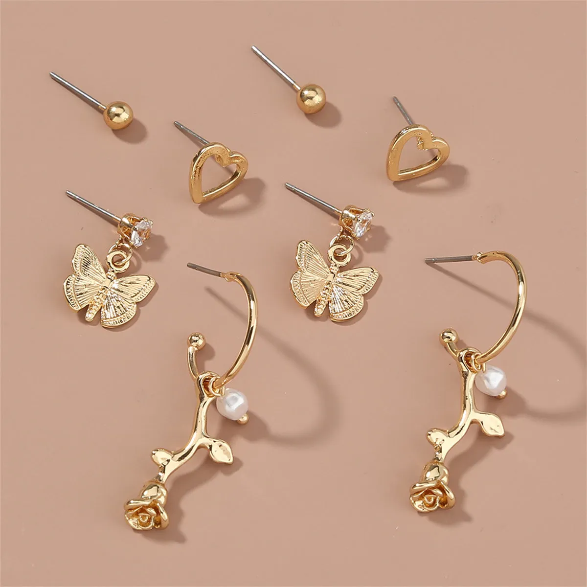 Cubic Zirconia & 18K Gold-Plated Butterfly Drop Earrings Set