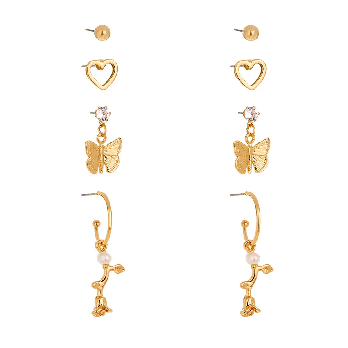 Cubic Zirconia & 18K Gold-Plated Butterfly Drop Earrings Set