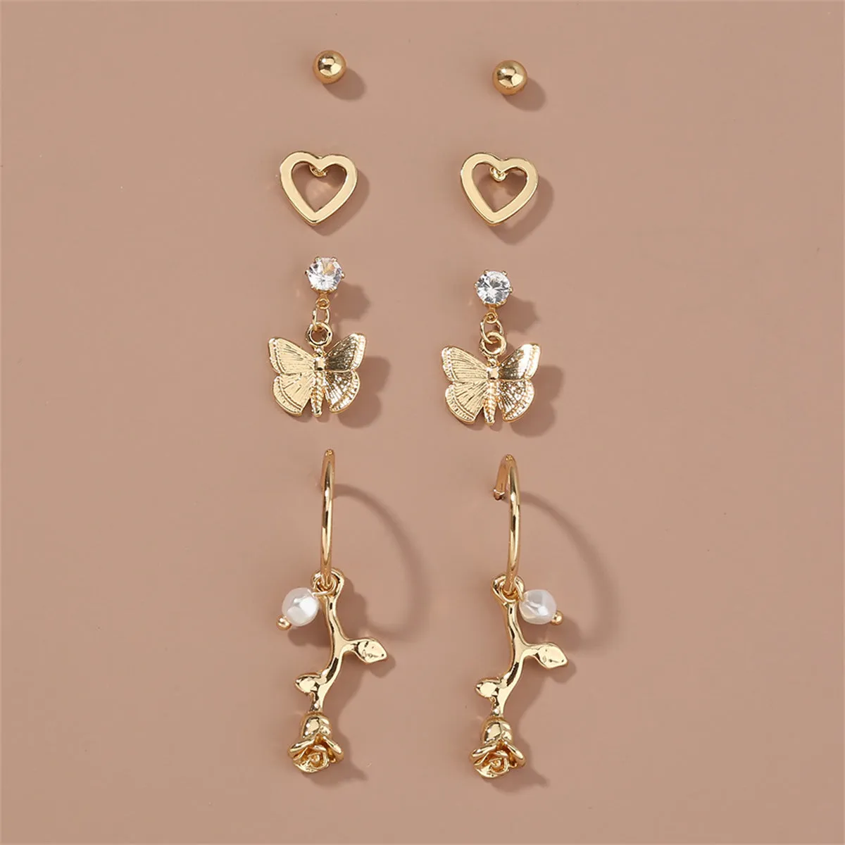 Cubic Zirconia & 18K Gold-Plated Butterfly Drop Earrings Set