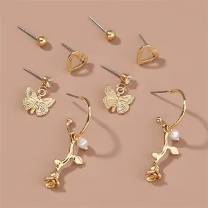 Cubic Zirconia & 18K Gold-Plated Butterfly Drop Earrings Set