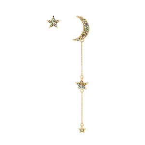 Cubic Zirconia & 18K Gold-Plated Stud Earring & Moon Drop Earring