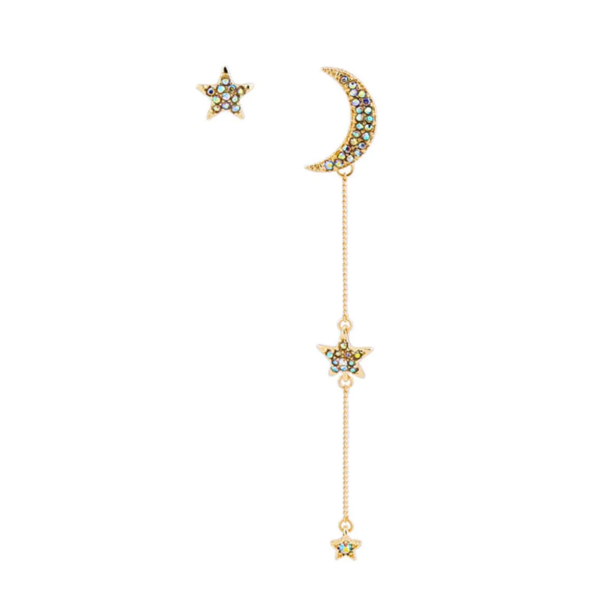Cubic Zirconia & 18K Gold-Plated Stud Earring & Moon Drop Earring