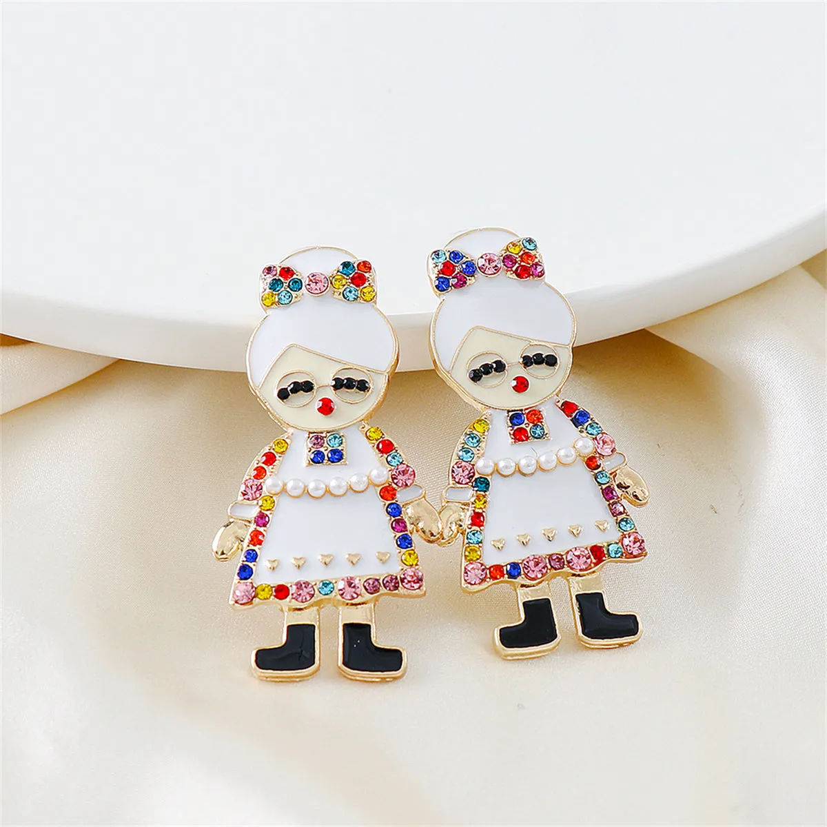 Cubic Zirconia & Pearl 18K Gold-Plated Mrs. Claus Stud Earrings