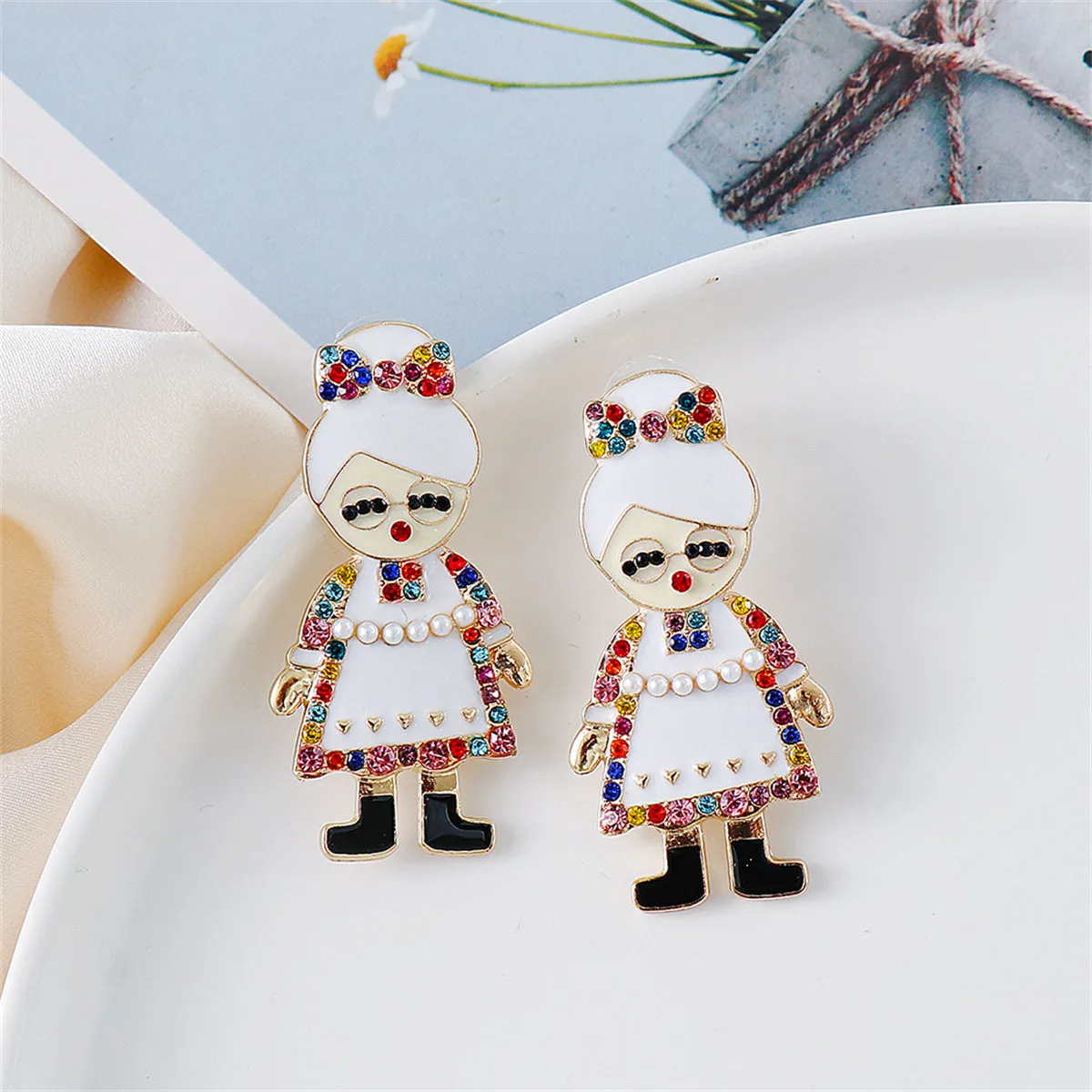 Cubic Zirconia & Pearl 18K Gold-Plated Mrs. Claus Stud Earrings