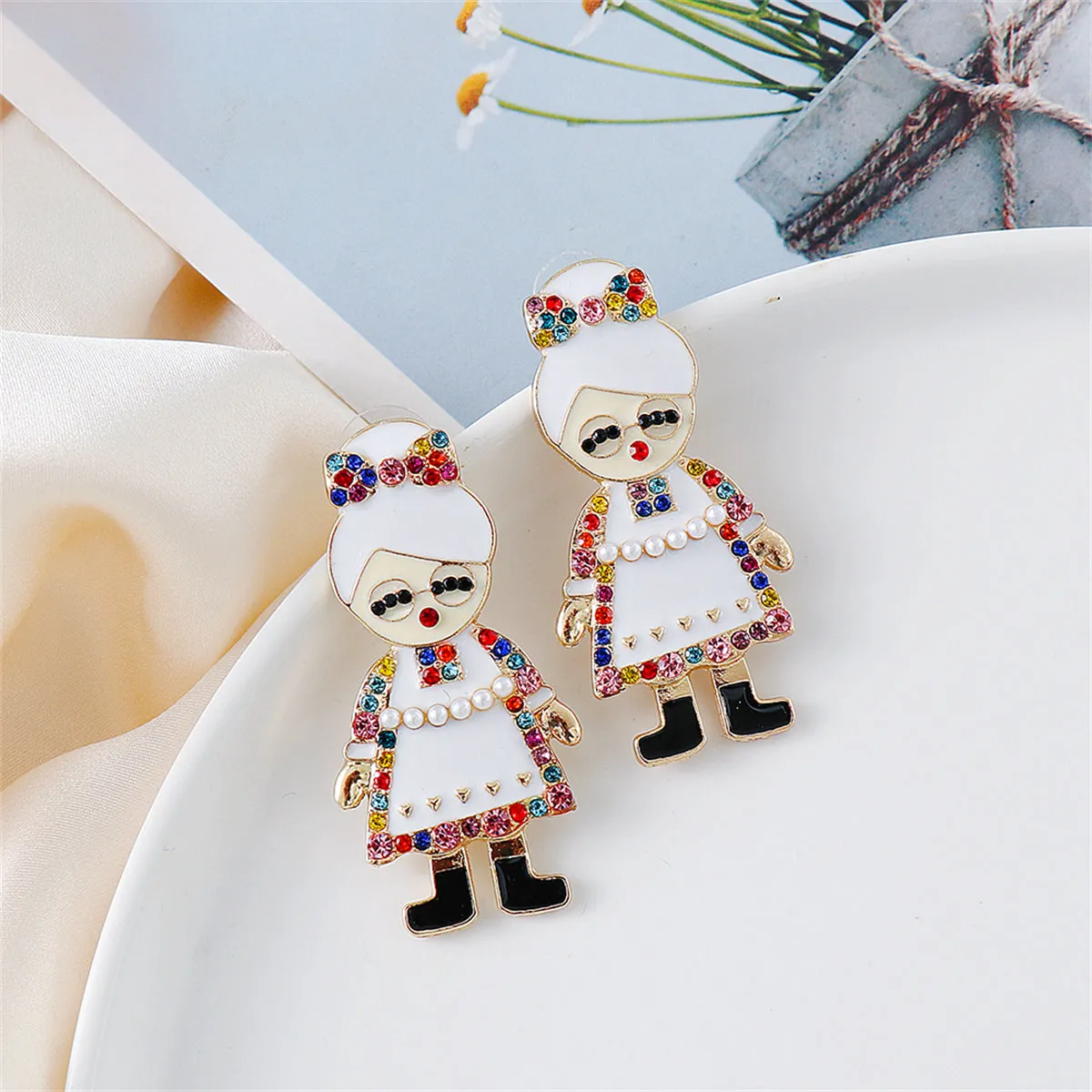 Cubic Zirconia & Pearl 18K Gold-Plated Mrs. Claus Stud Earrings