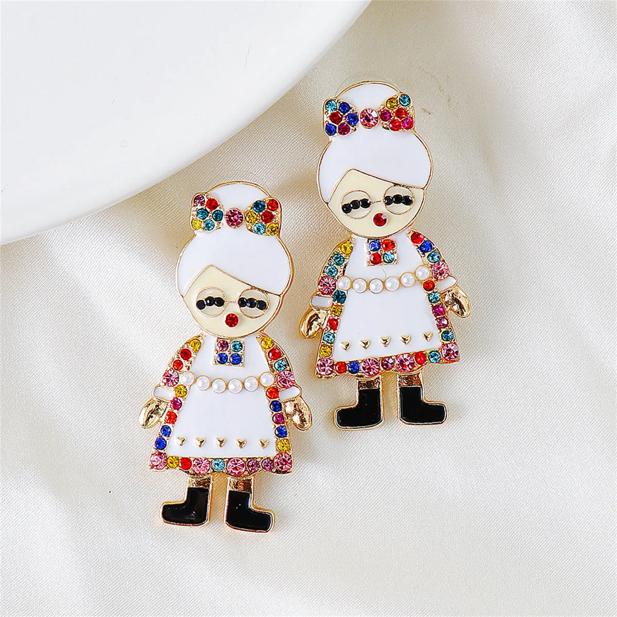 Cubic Zirconia & Pearl 18K Gold-Plated Mrs. Claus Stud Earrings