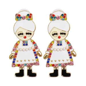 Cubic Zirconia & Pearl 18K Gold-Plated Mrs. Claus Stud Earrings
