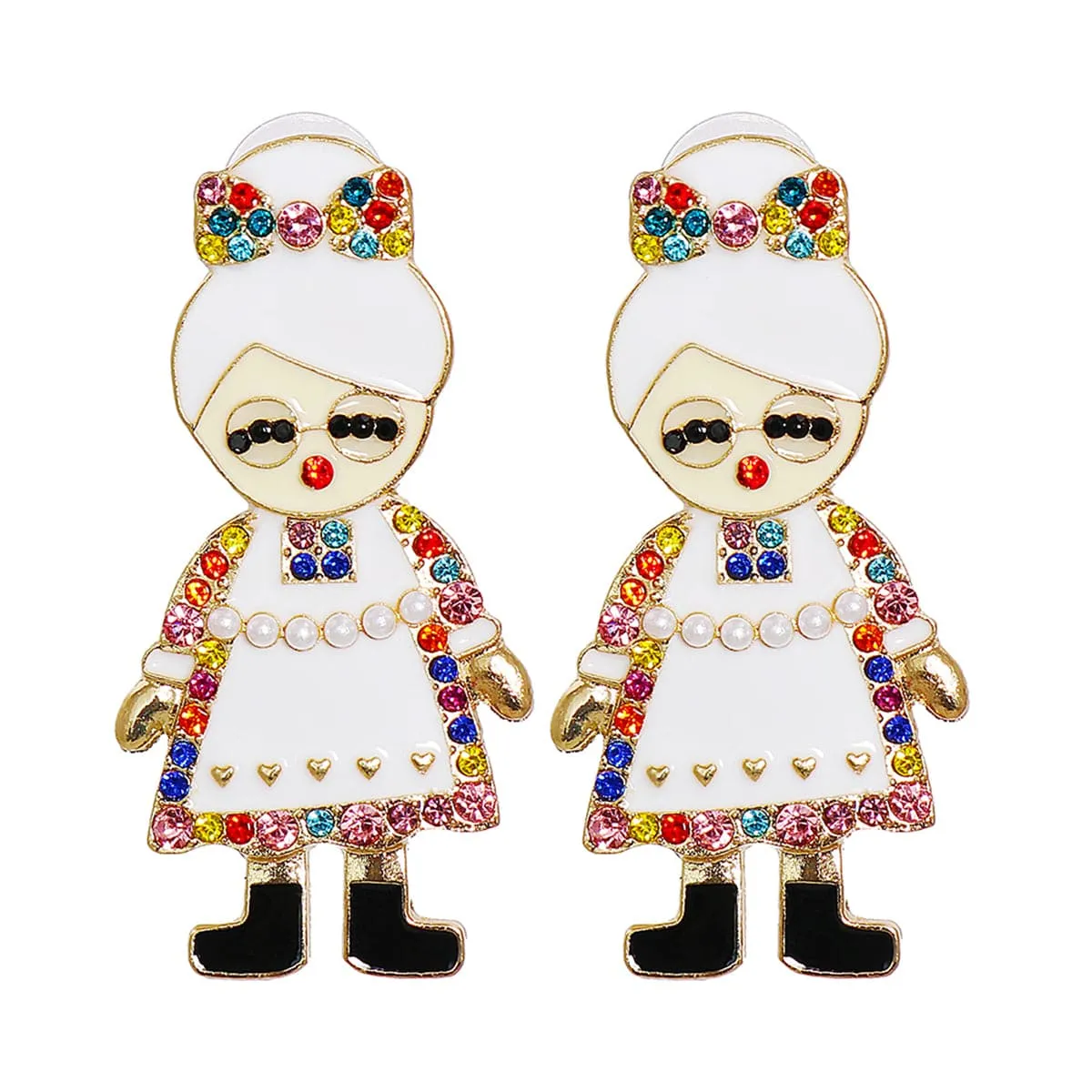 Cubic Zirconia & Pearl 18K Gold-Plated Mrs. Claus Stud Earrings