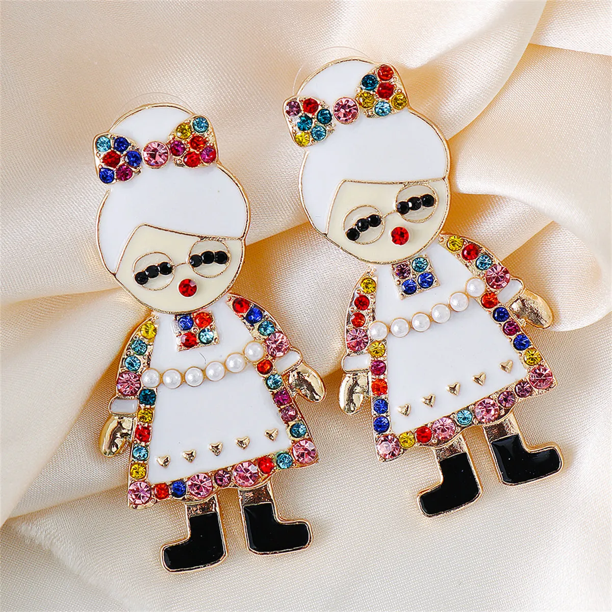 Cubic Zirconia & Pearl 18K Gold-Plated Mrs. Claus Stud Earrings