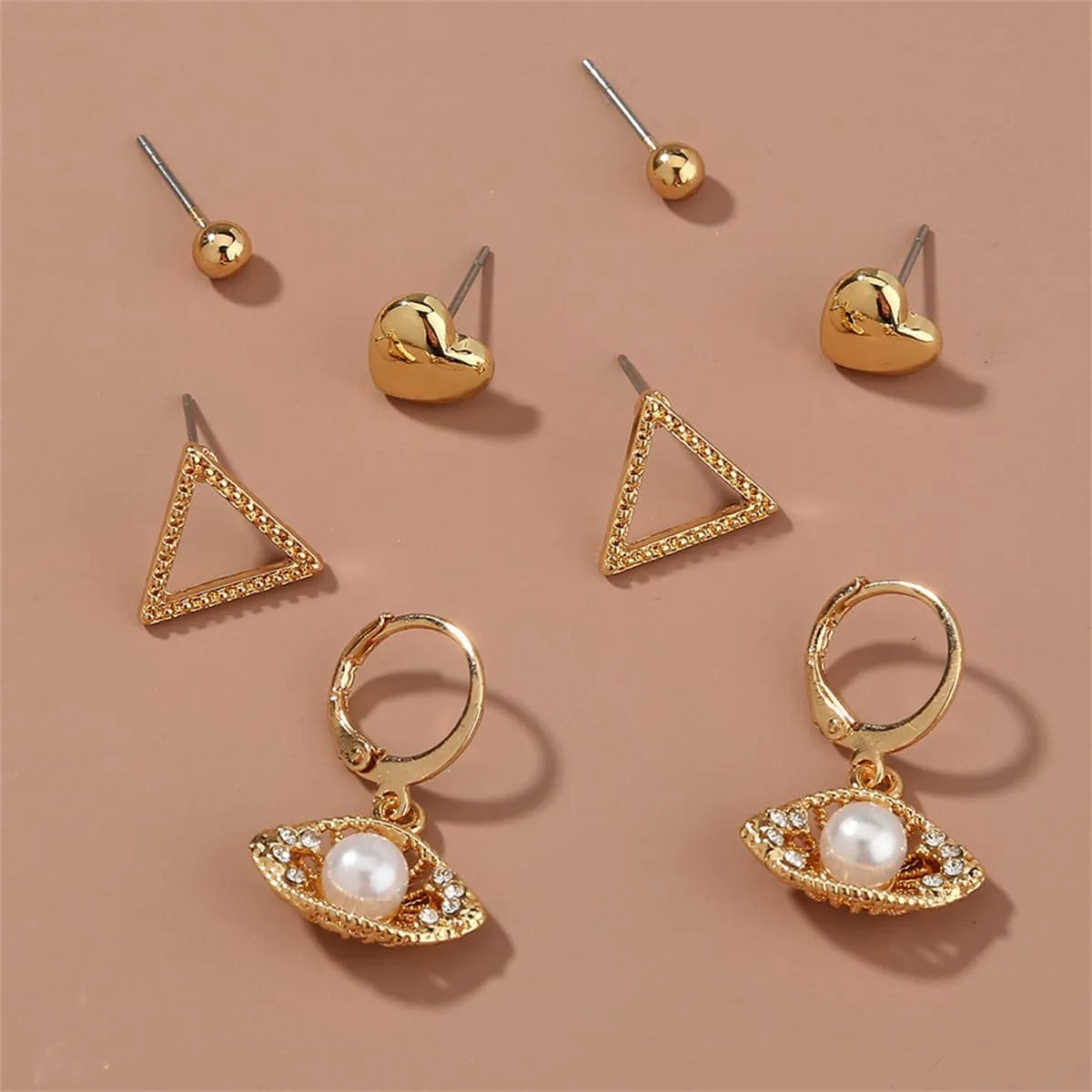 Cubic Zirconia & Pearl Eye Leverback Earrings Set
