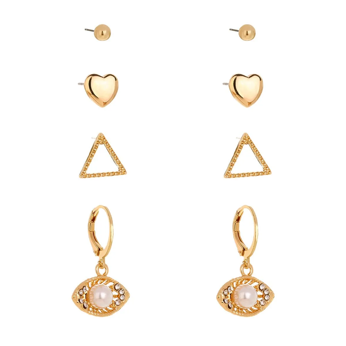 Cubic Zirconia & Pearl Eye Leverback Earrings Set