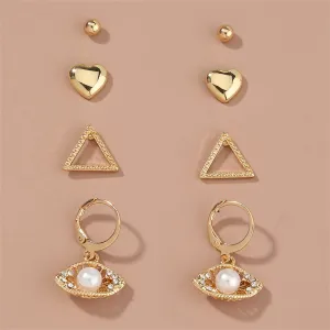Cubic Zirconia & Pearl Eye Leverback Earrings Set