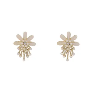 Cubic Zirconia & Pearl Flower Stud Earrings