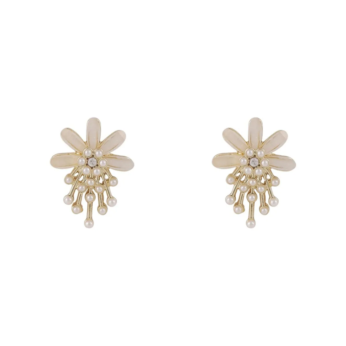 Cubic Zirconia & Pearl Flower Stud Earrings