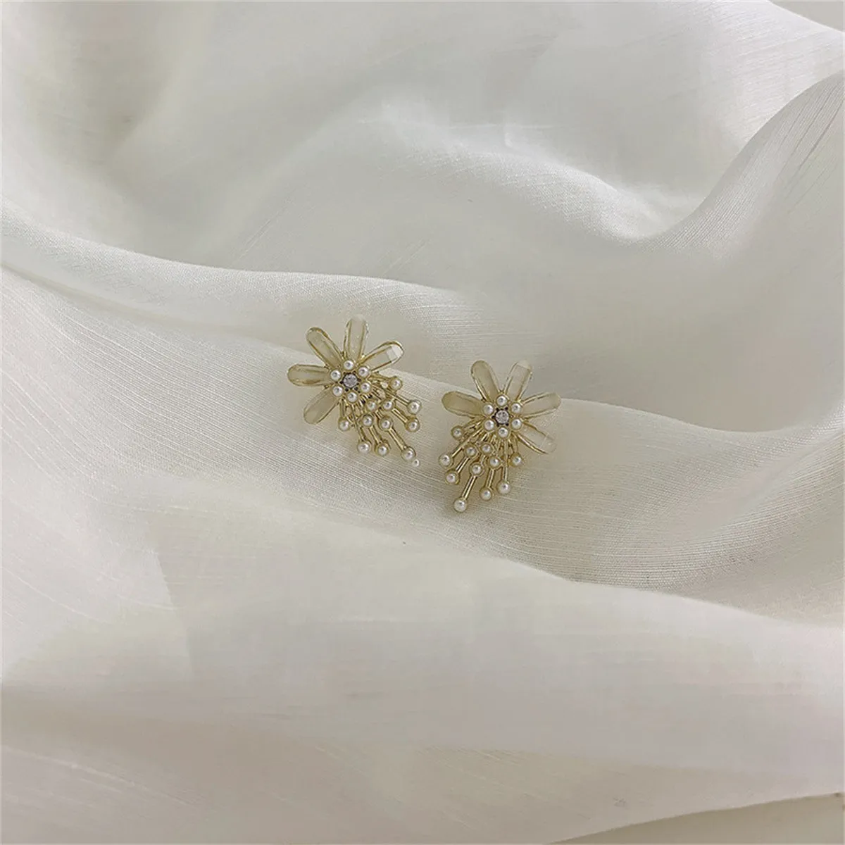Cubic Zirconia & Pearl Flower Stud Earrings