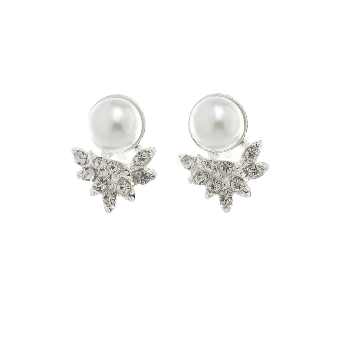 Cubic Zirconia & Pearl Silver-Plated Round Leaf Stud Earrings