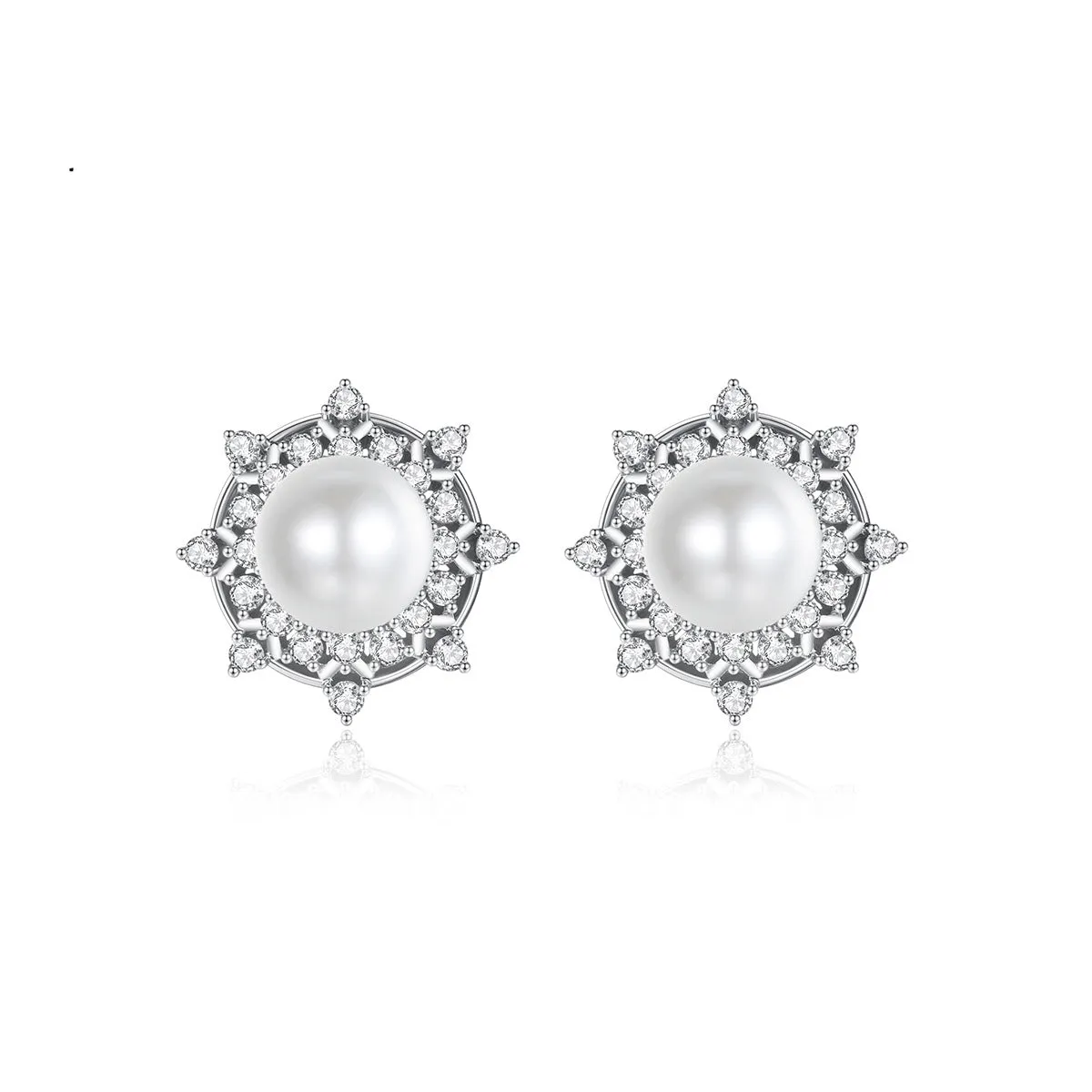 Cubic Zirconia & Pearl Silver-Plated Round Stud Earrings