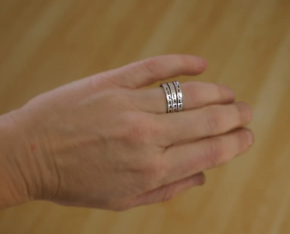 Custom name sterling silver stacking ring (S0243)
