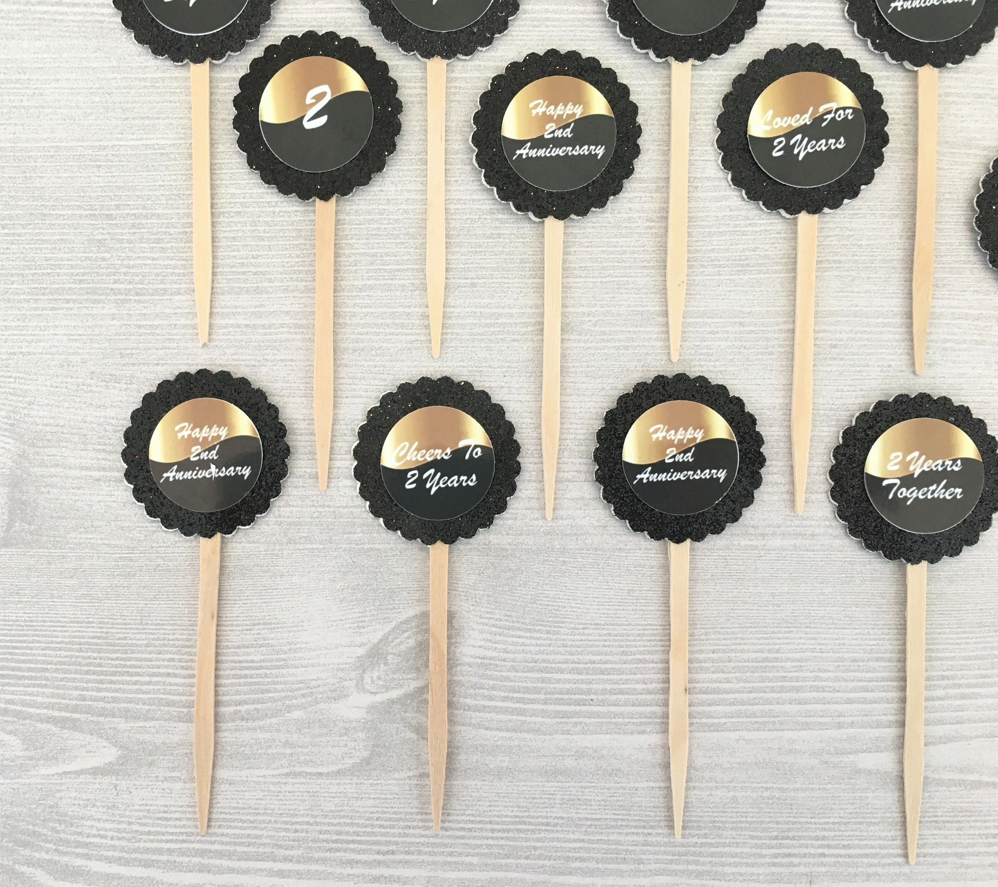 Custom Order - 2nd Anniversary Cupcake Toppers, Set of 24