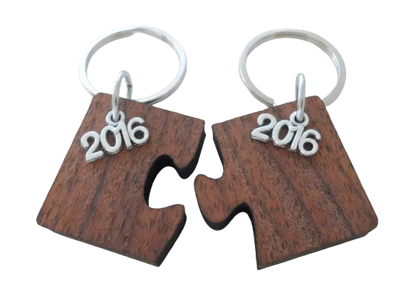 Custom Wood Puzzle Keychains with Year Charms, 5 Year Anniversary Gift, Husband Wife Key Chain, Boyfriend Girlfriend Gift, Customized Couples Keychain