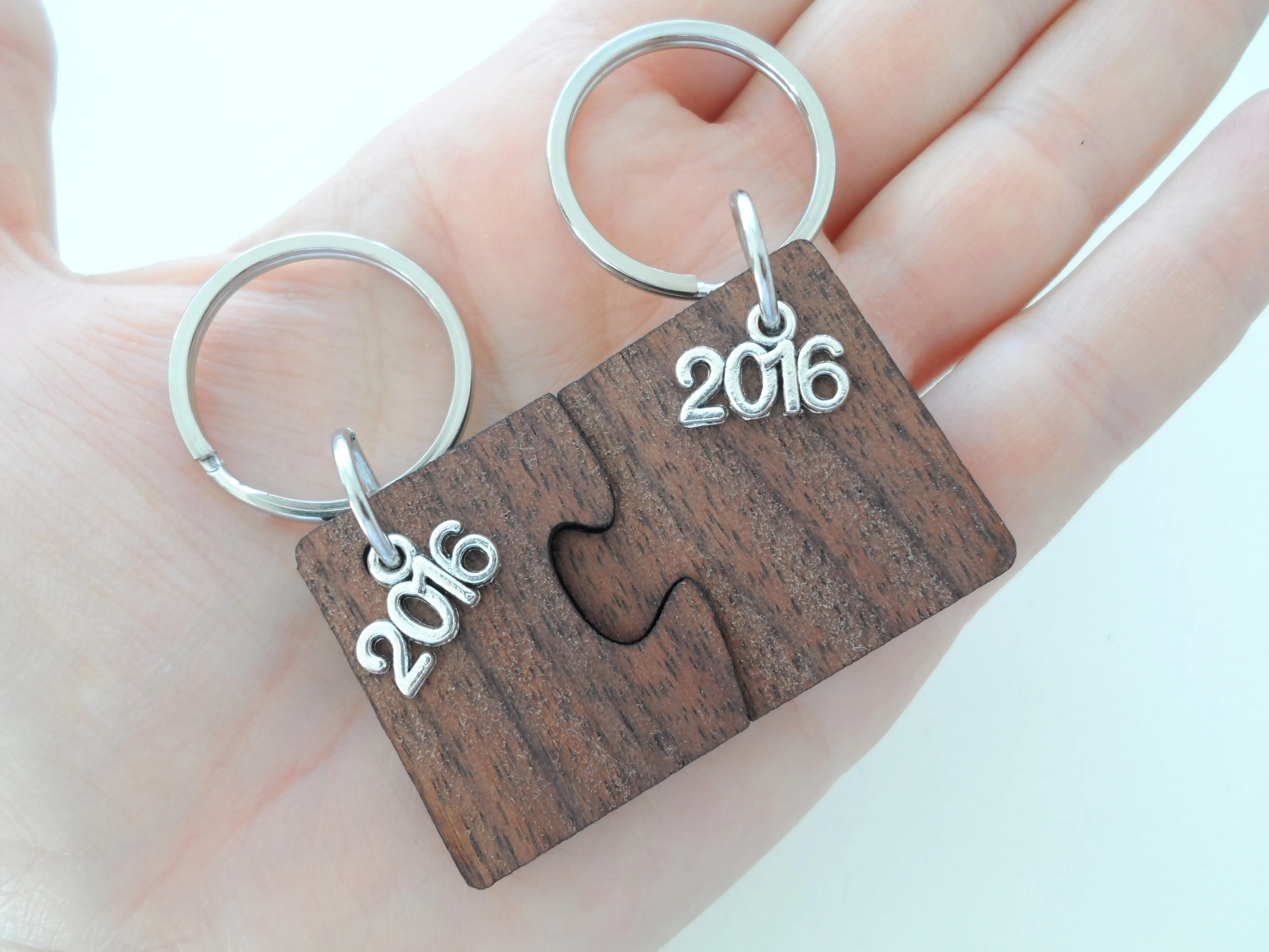Custom Wood Puzzle Keychains with Year Charms, 5 Year Anniversary Gift, Husband Wife Key Chain, Boyfriend Girlfriend Gift, Customized Couples Keychain