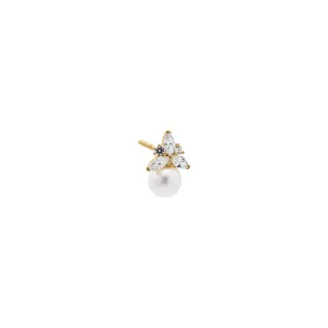 CZ Cluster & Pearl Stud Earring 14K