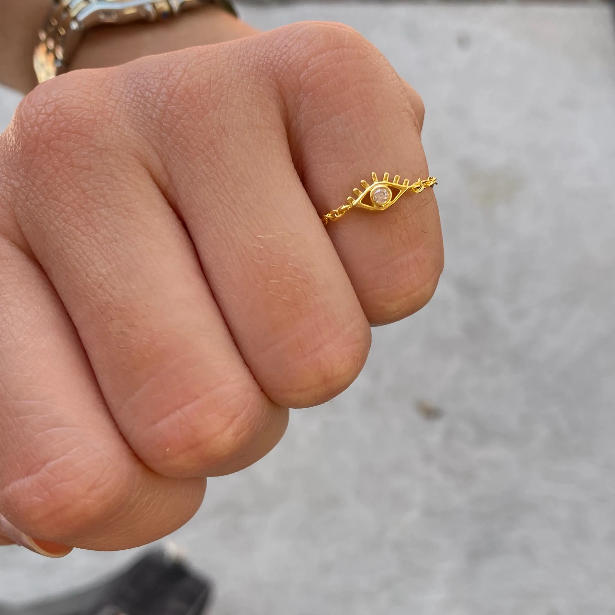 CZ Evil Eye Chain Ring