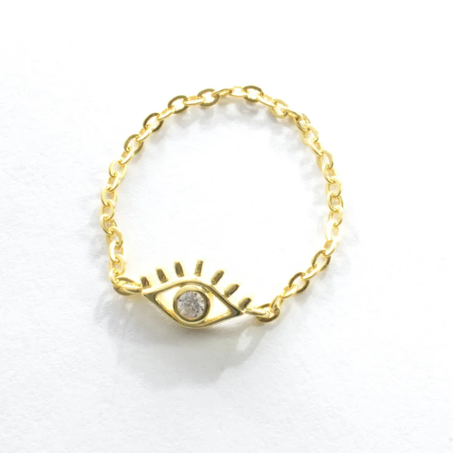 CZ Evil Eye Chain Ring