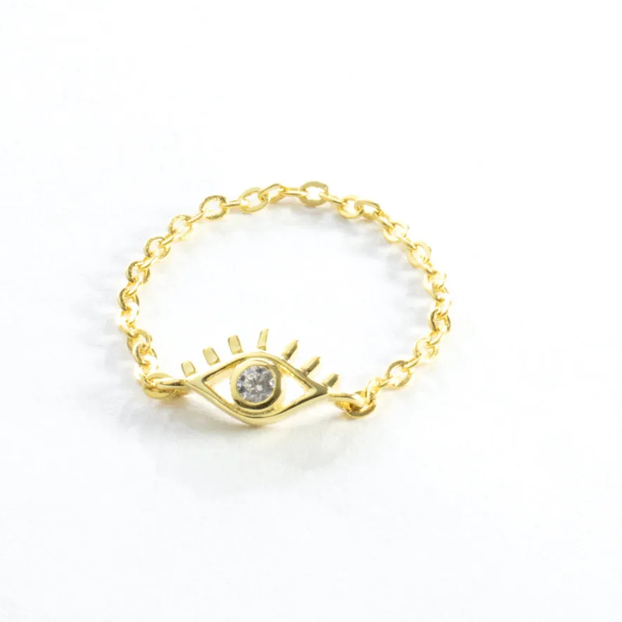CZ Evil Eye Chain Ring